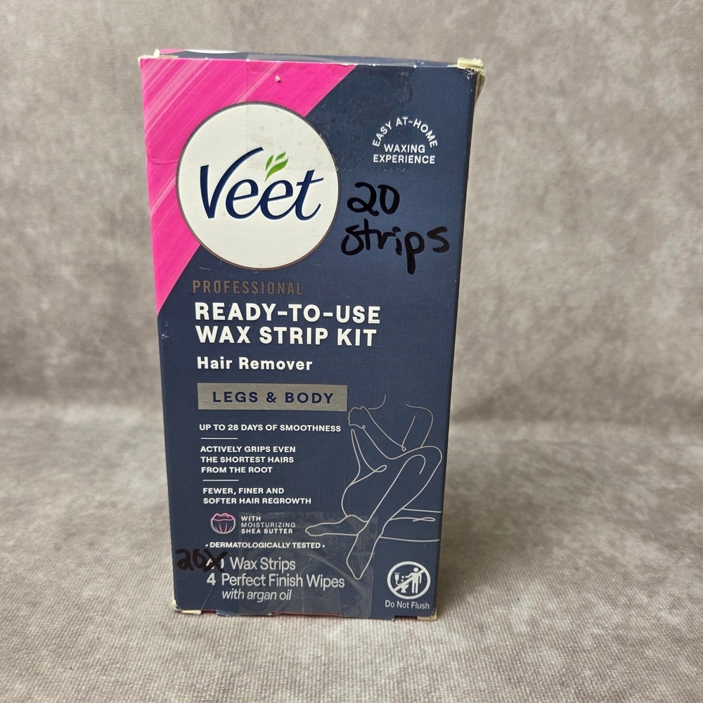 Veet Professional Ready-to-Use Wax Strip Kit Legs & Body Shea Butter 20 Count